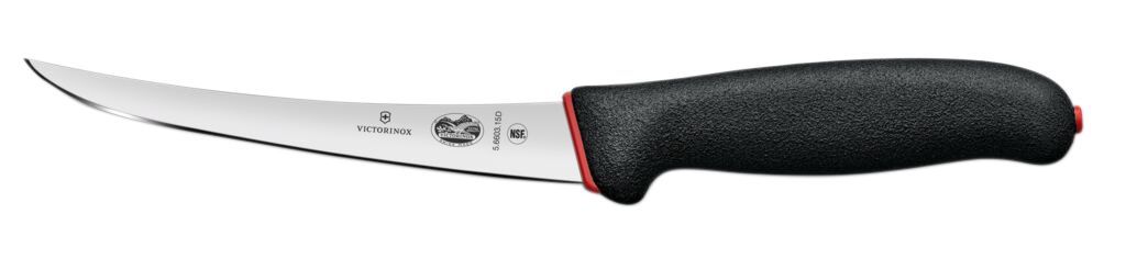 VICTORINOX Fibrox Boning Knife, 15cm Curved, Safety Grip, Narrow Blade - Black