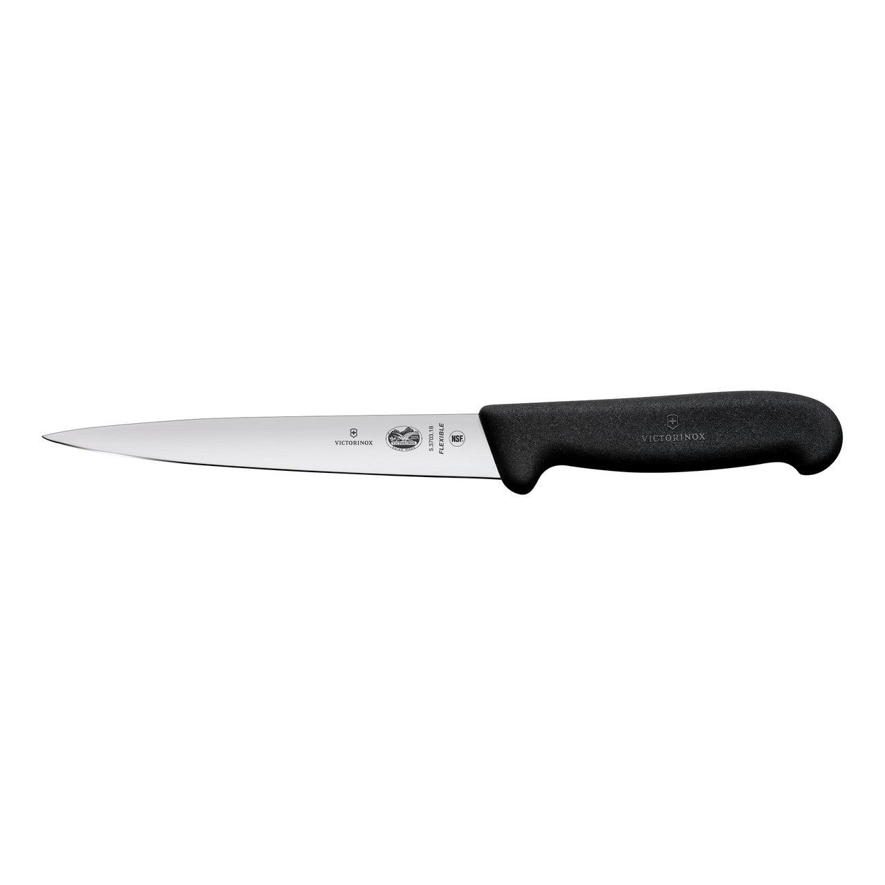 VICTORINOX Fibrox Fibrox Filleting Knife, 18cm, Flexible - Black - Straight Edge