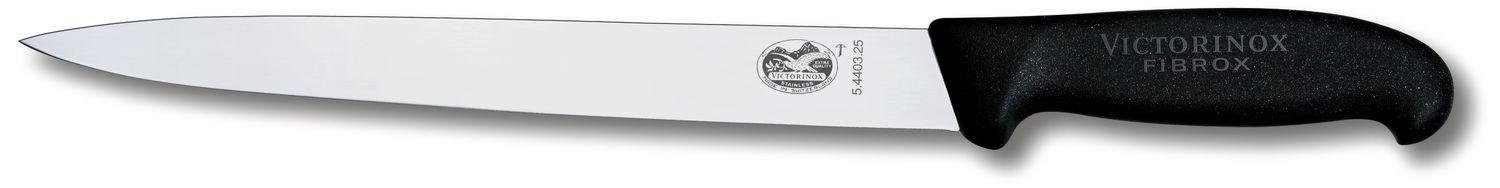 VICTORINOX Slicing Knife - Pointed Tip - Black - 25 cm - Straight Edge - Plain, Straight Edge