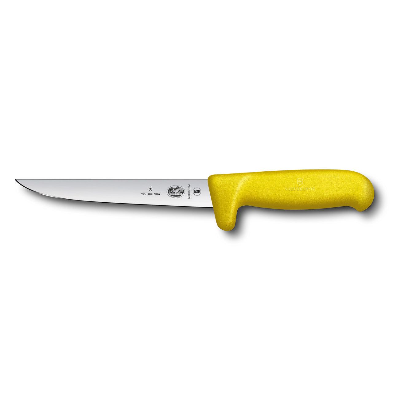 VICTORINOX Fibrox Boning Knife, 15cm, Safety Grip, Wide Blade - Yellow - Straight Edge