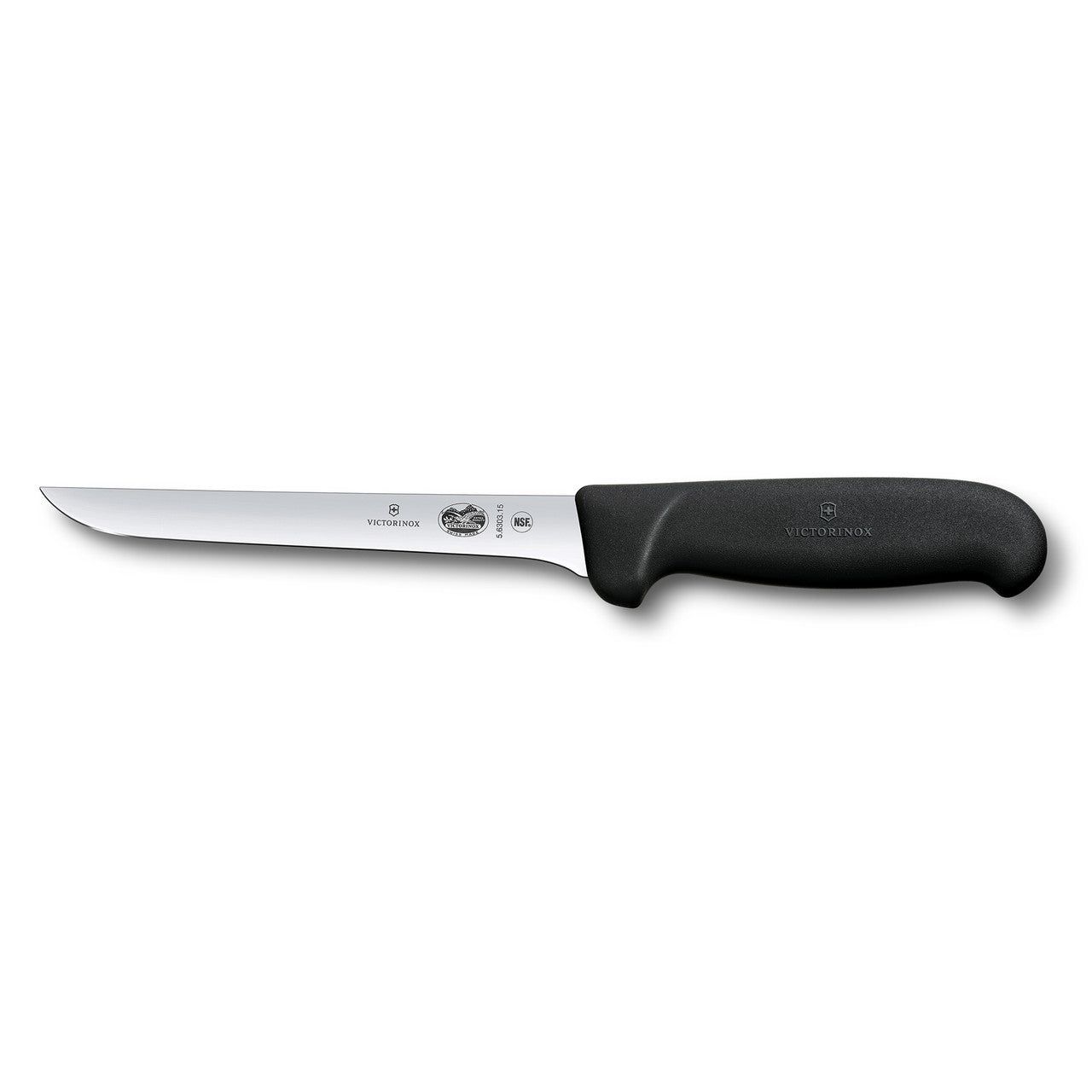 VICTORINOX Fibrox Boning Knife, 15cm Straight, Ext Narrow - Black - Straight Edge