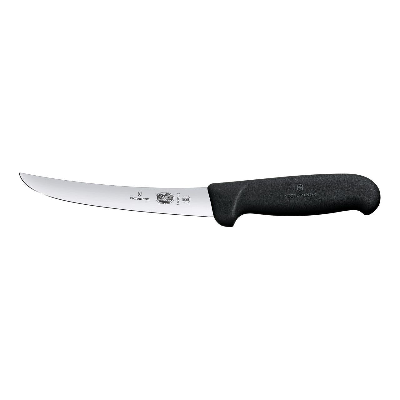 VICTORINOX Fibrox Boning Knife, 15cm Curved, Wide Blade - Black - Straight Edge