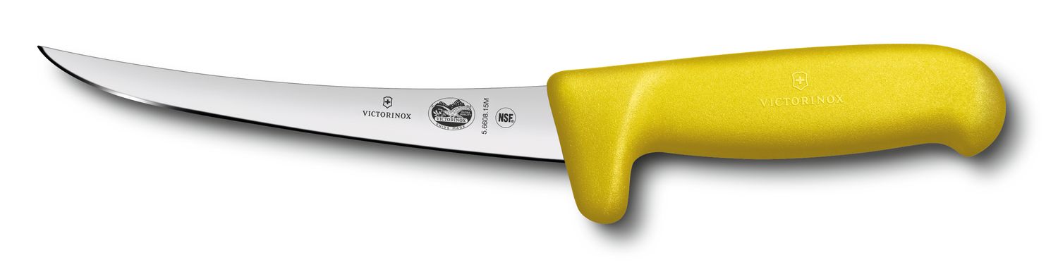 VICTORINOX Fibrox Boning Knife, 15cm Curved, Safety Grip, Narrow Blade - Yellow - Straight Edge