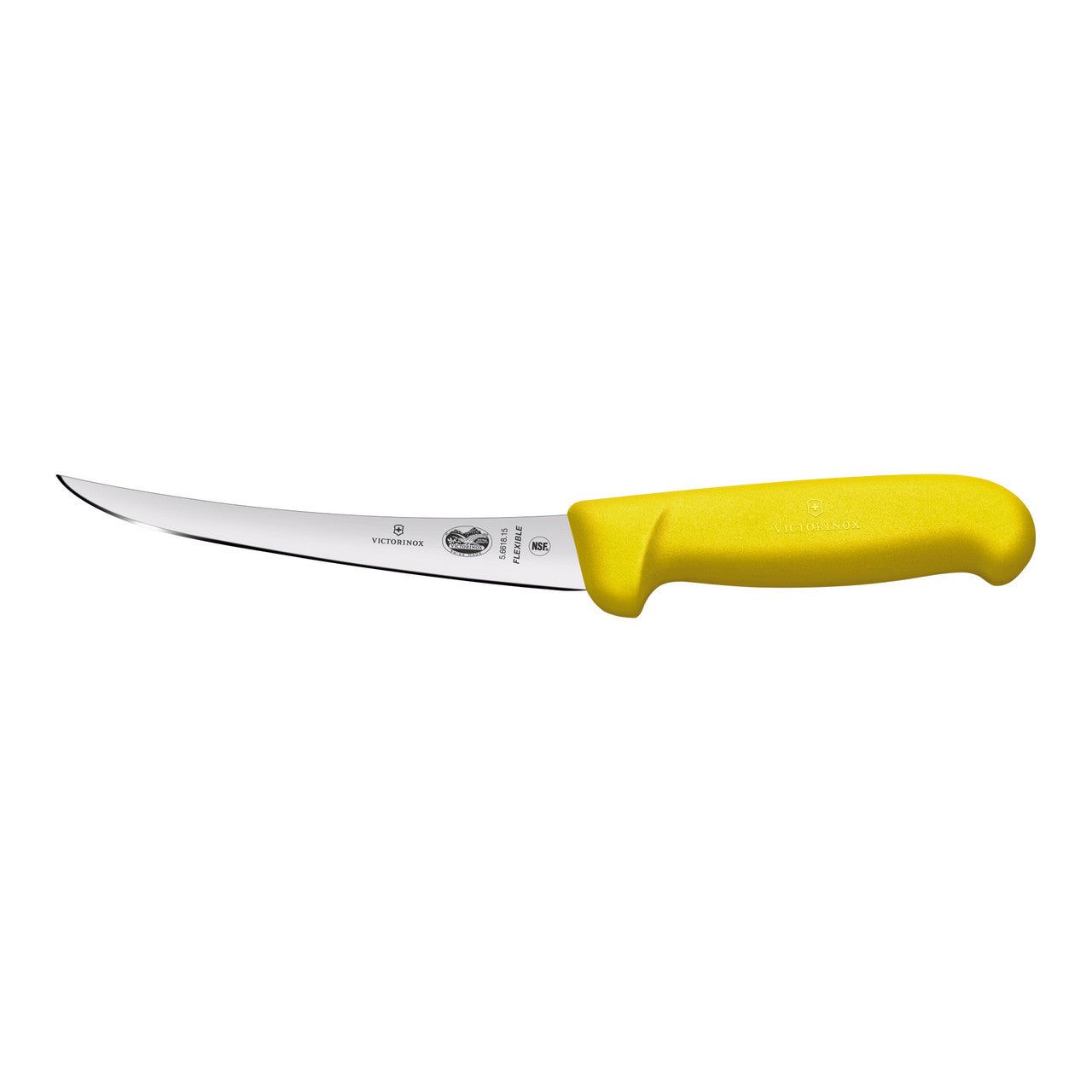 VICTORINOX Fibrox Boning Knife, 12cm Curved, Flexible Narrow Blade - Yellow - Straight Edge