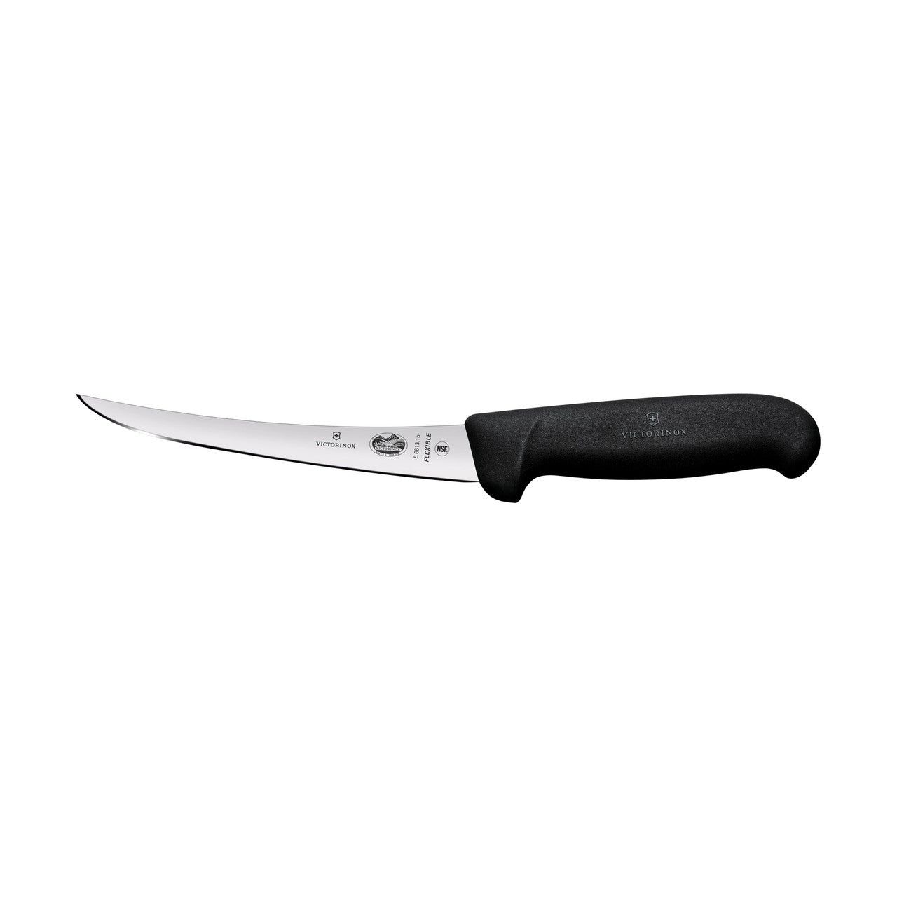 VICTORINOX Fibrox Boning Knife, 15cm Curved, Flexible Narrow Blade - Black - Straight Edge