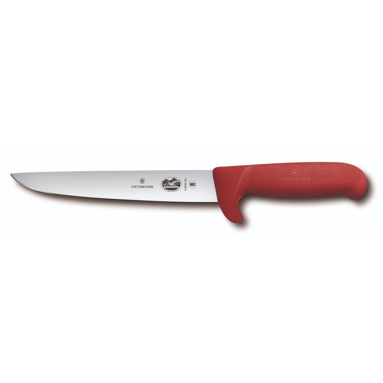 VICTORINOX Fibrox Straight Back Blade Sticking Knife, 18cm Safety Nose - Red - Straight Edge
