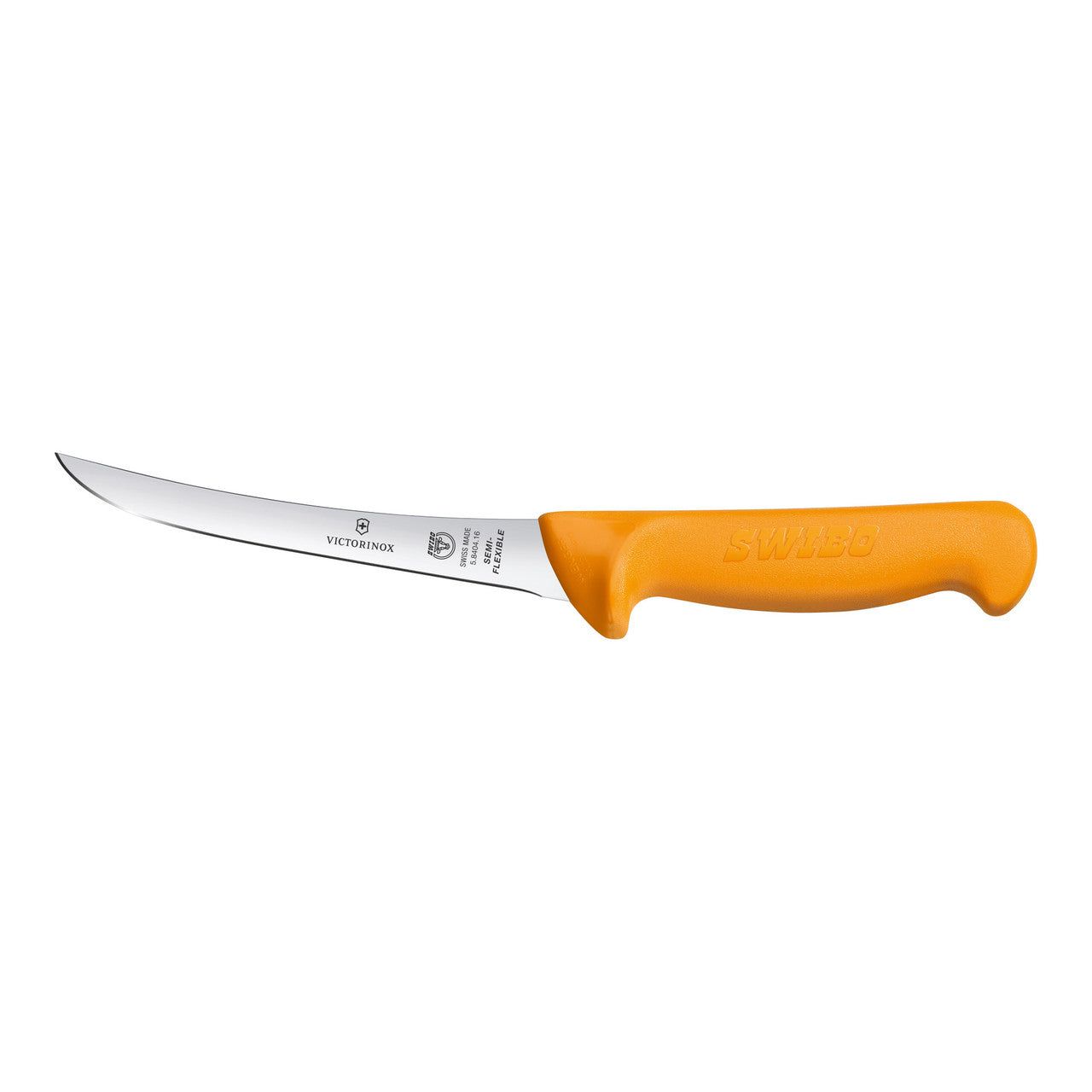 VICTORINOX Swibo Boning Knife, 16cm Curved Narrow Blade, Semi Flexible - Yellow - Straight Edge