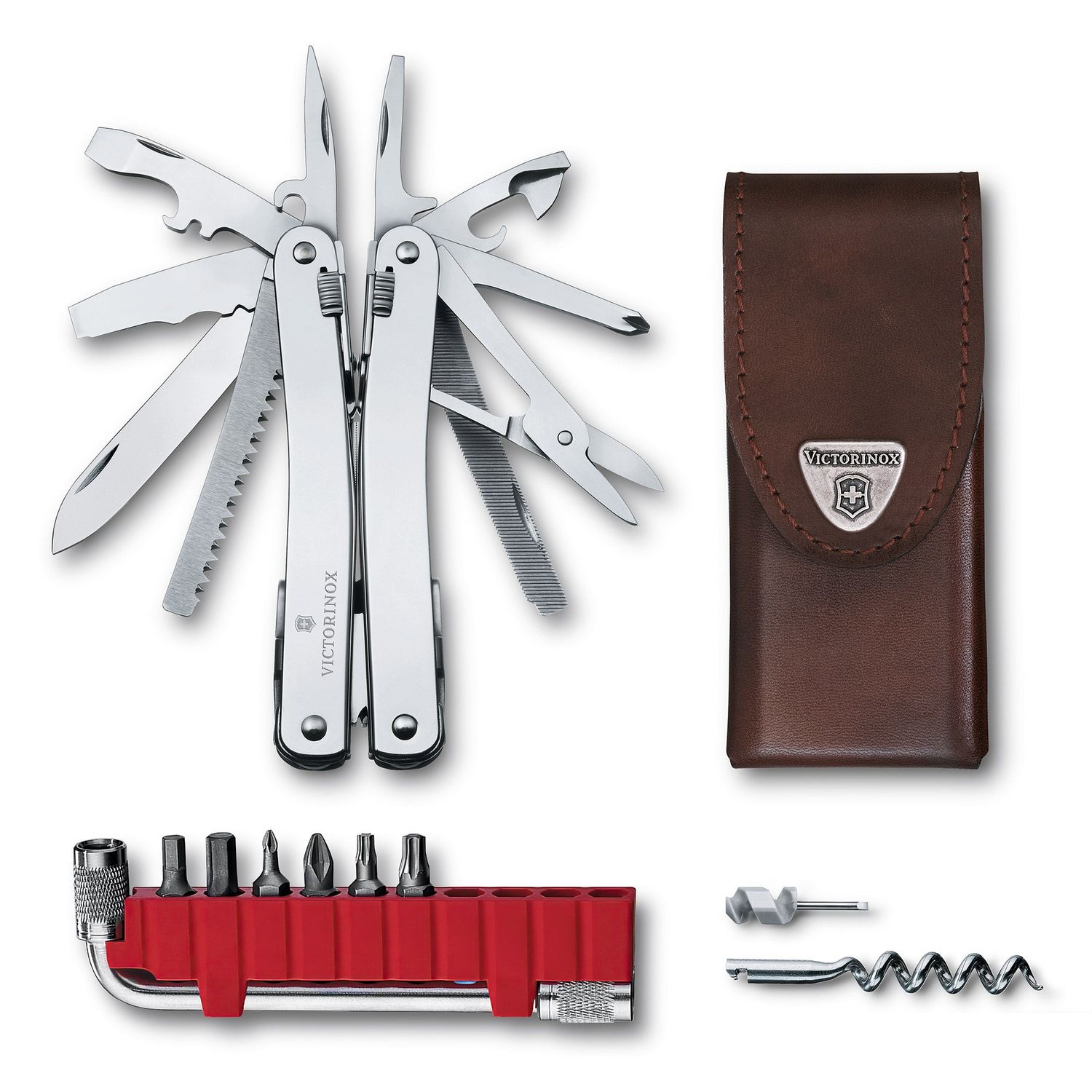 VICTORINOX Swiss Army Knife Swiss Tool Spirit X Plus - Silver - Leather Pouch