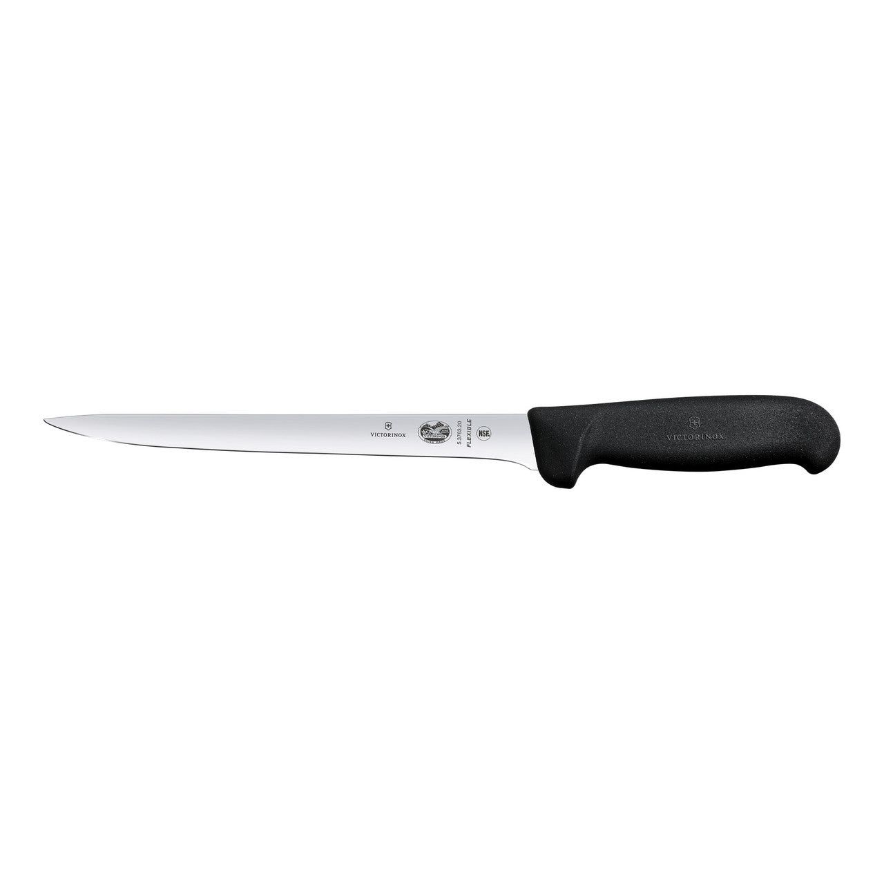 VICTORINOX Fibrox Fibrox Filleting Knife, 20cm, Narrow Flexible - Black - Straight Edge