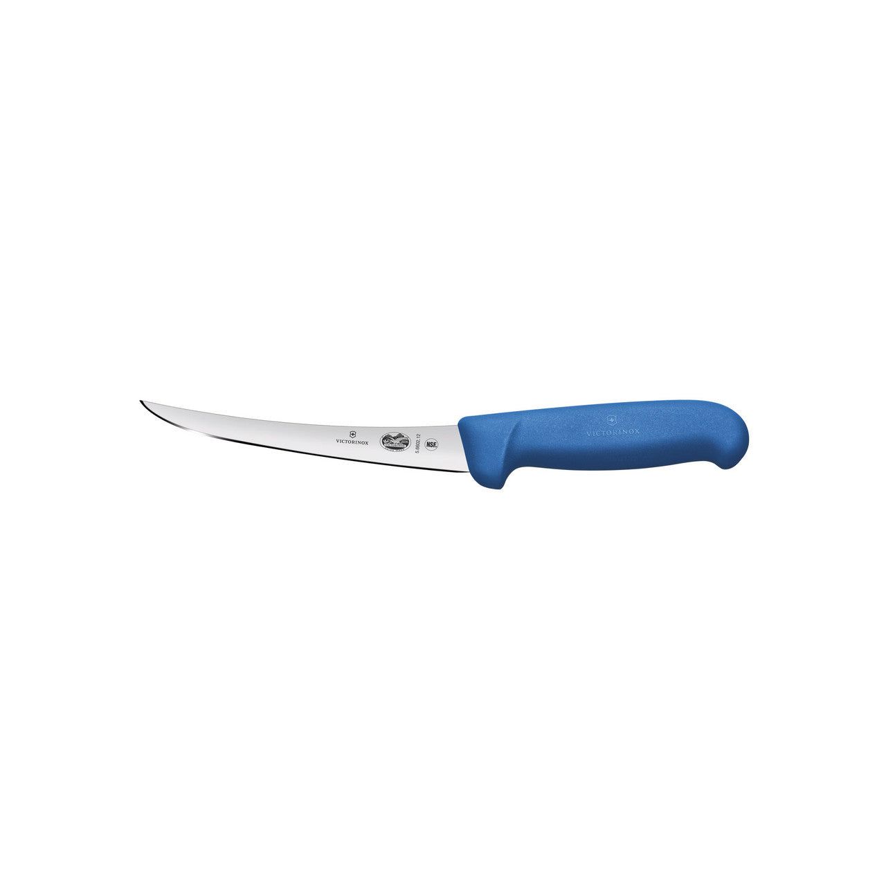 VICTORINOX Fibrox Boning Knife, 12cm, Curved - Blue - Straight Edge