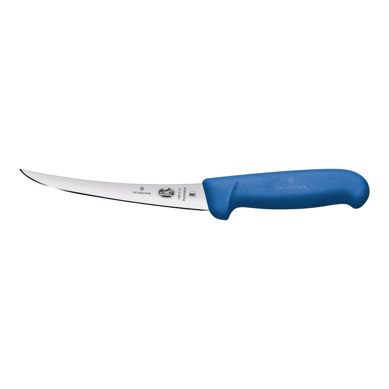 VICTORINOX Fibrox Boning Knife, 15cm Curved, Flexible Narrow Blade - Blue - Straight Edge