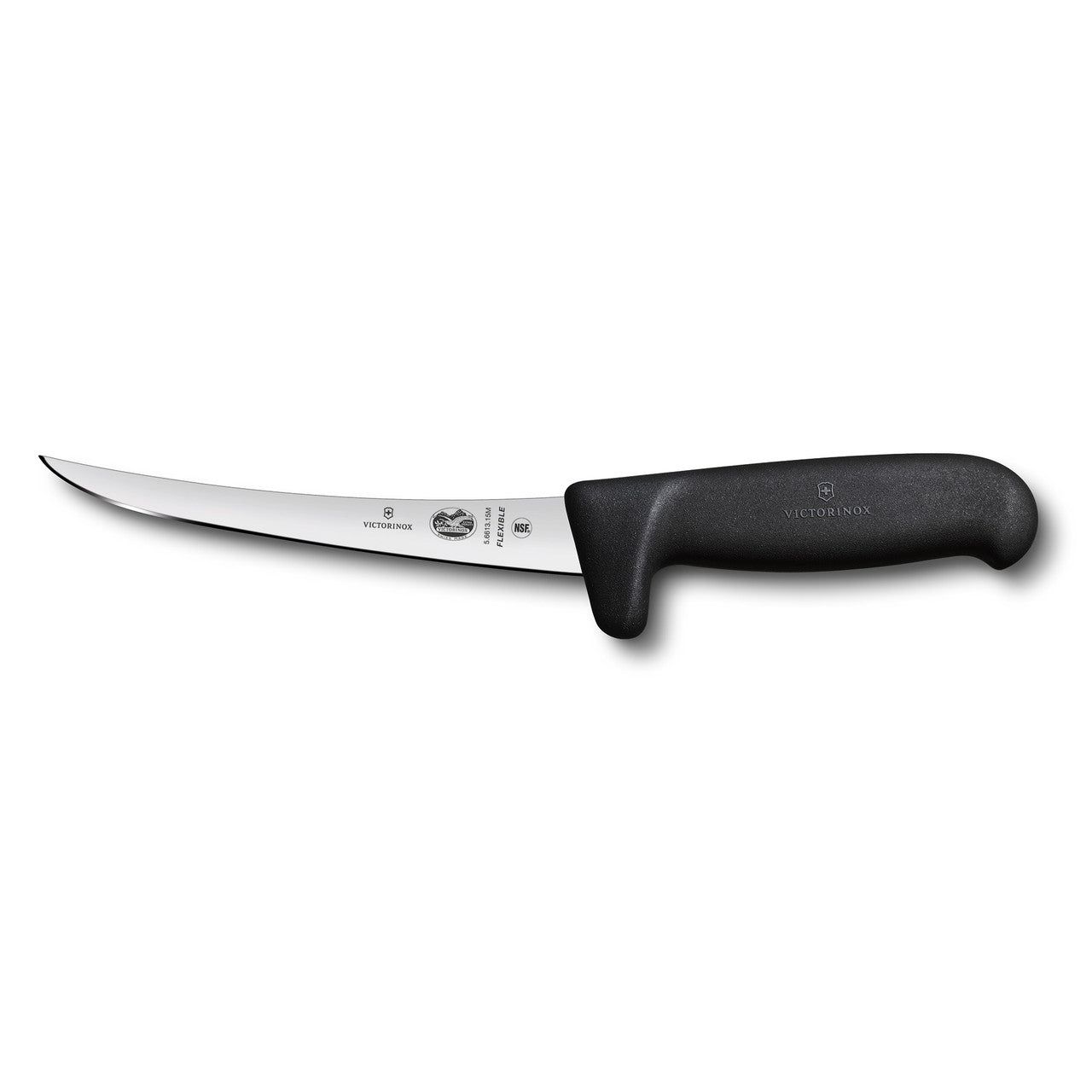 VICTORINOX Fibrox Boning Knife, 15cm Curved, Safety Grip, Flexible Narrow Blade - Black - Straight Edge