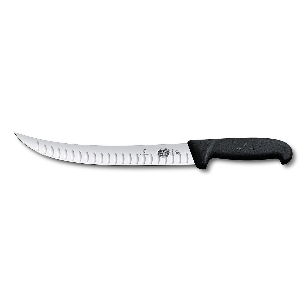 VICTORINOX Fibrox Slaughter Knife, 25cm, Curved Narrow Blade, Fluted - Black - Straight Edge