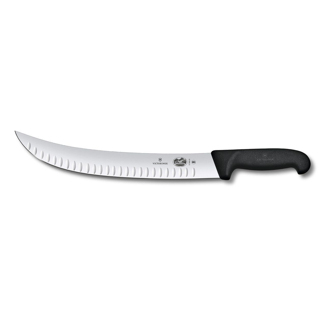 VICTORINOX Fibrox Brisket Knife, 31cm Curved Wide Blade - Black - Straight Edge