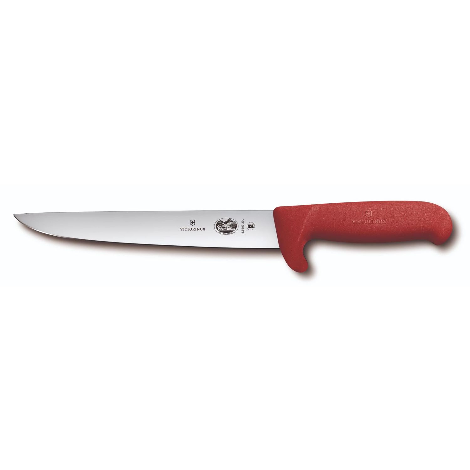 VICTORINOX Fibrox Straight Back Blade Sticking Knife, 20cm Safety Nose - Red - Straight Edge