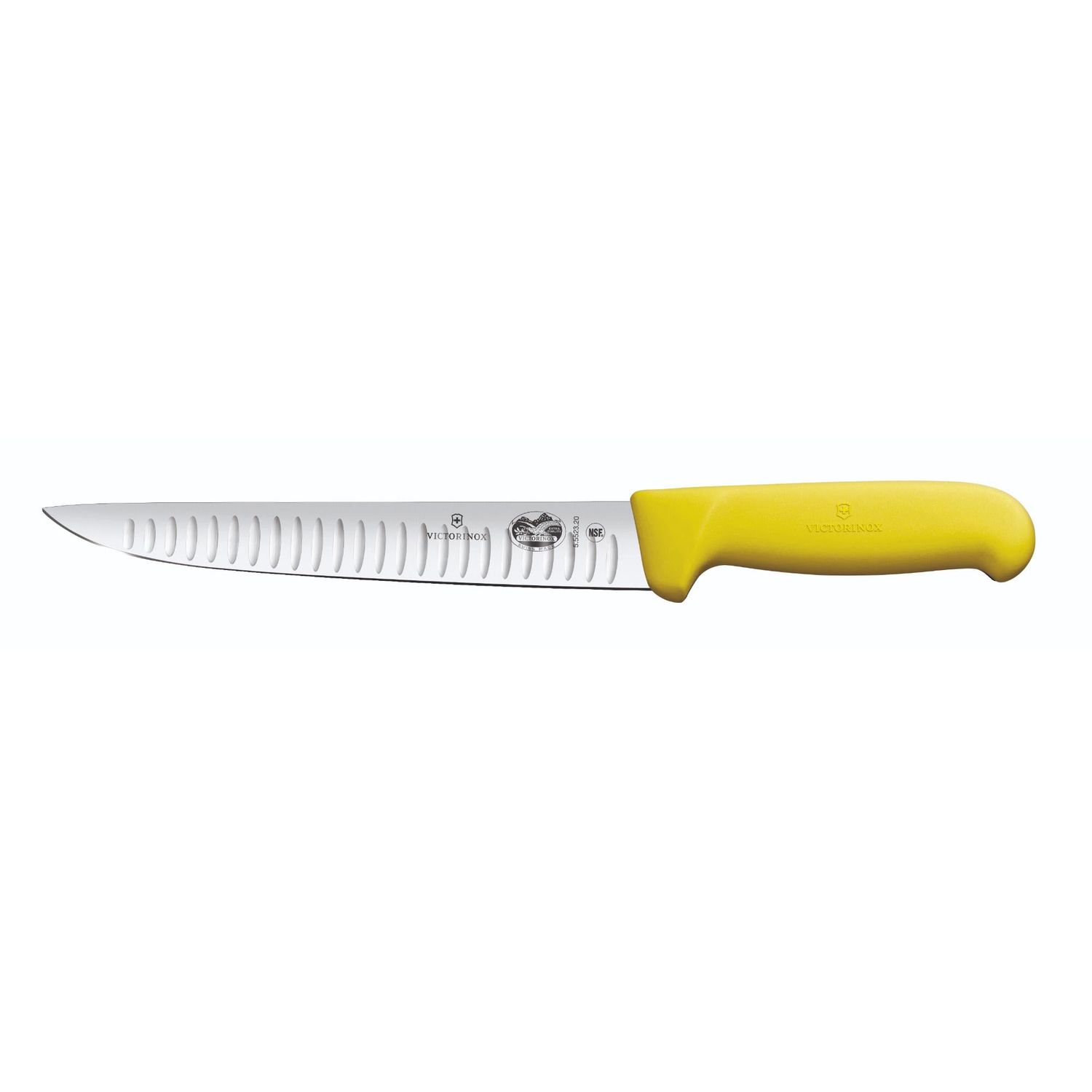 VICTORINOX Fibrox Straight Back Blade Sticking Knife, 25cm Fluted Edge - Yellow - Straight Edge