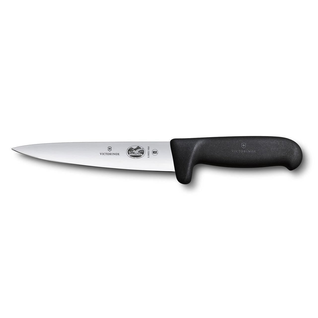 VICTORINOX Fibrox Sticking Knife, 16cm Safety Grip - Black - Straight Edge