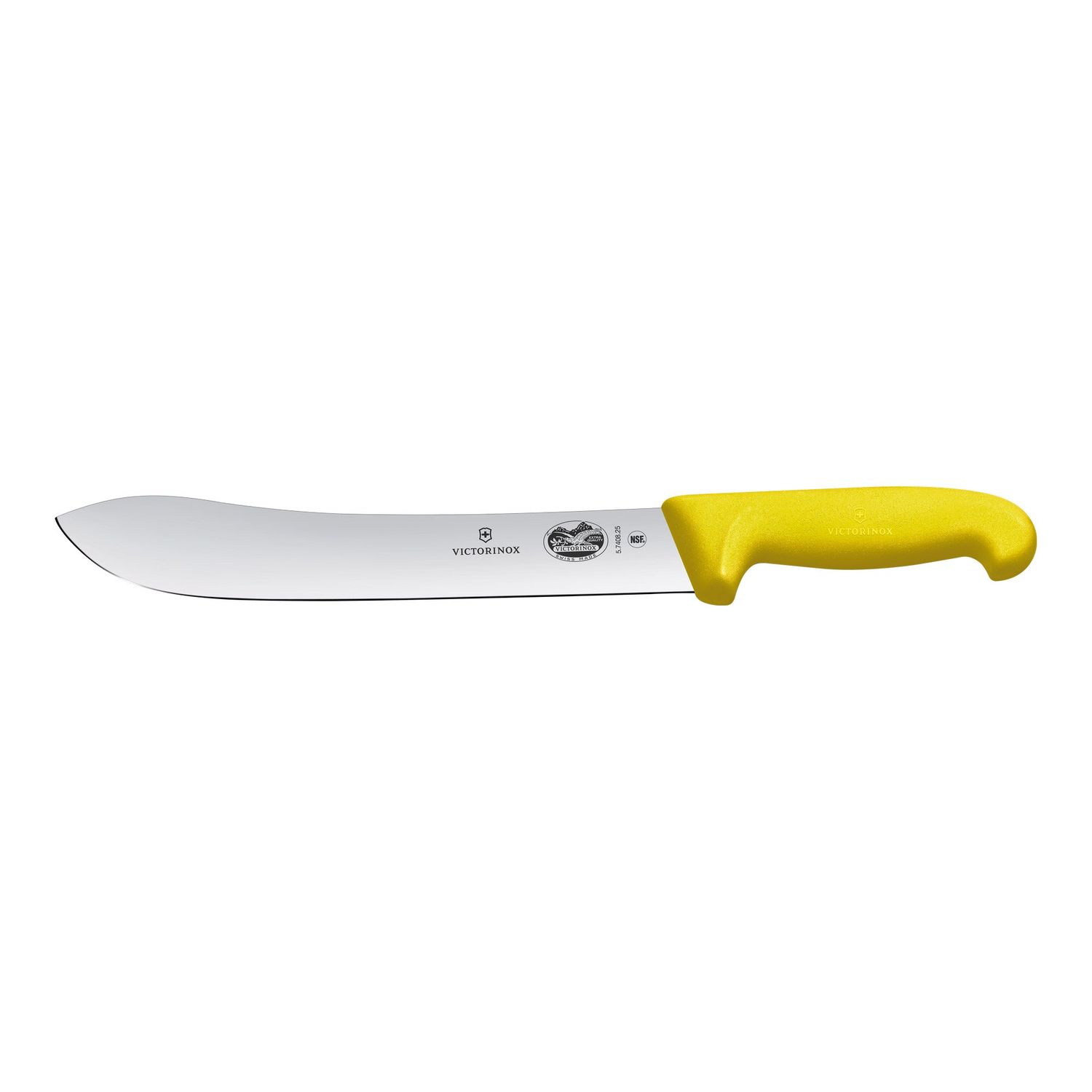 VICTORINOX Fibrox Butchers Knife, 25cm Wide Tip Blade - Yellow - Straight Edge