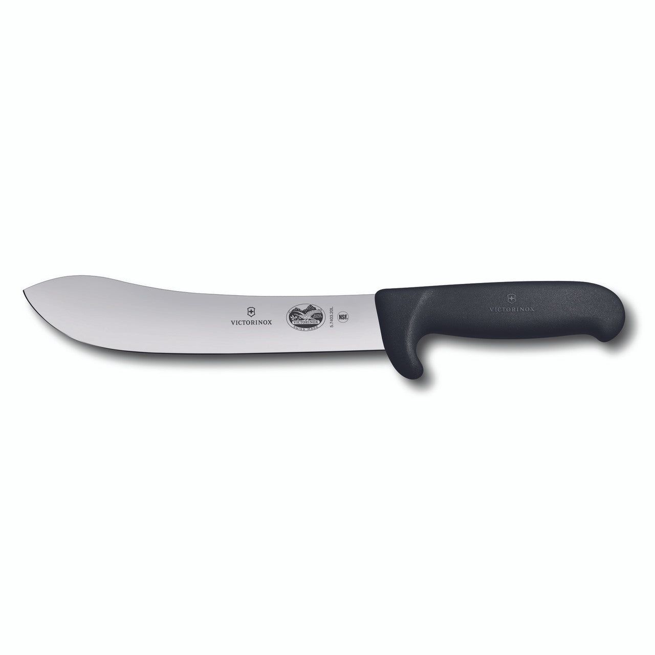 VICTORINOX Fibrox Butchers Knife, 20cm Safety Nose, Wide Tip Blade - Black - Straight Edge