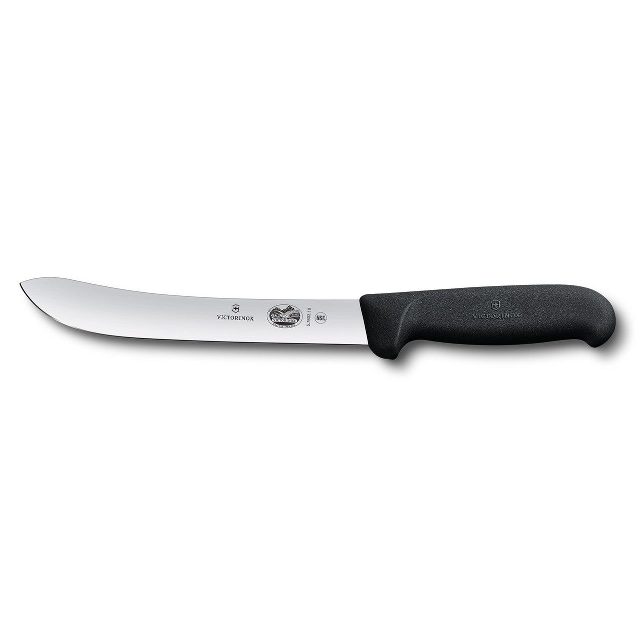 VICTORINOX Fibrox Butchers Knife, 18cm Heavy Stiff Blade - Black - Straight Edge