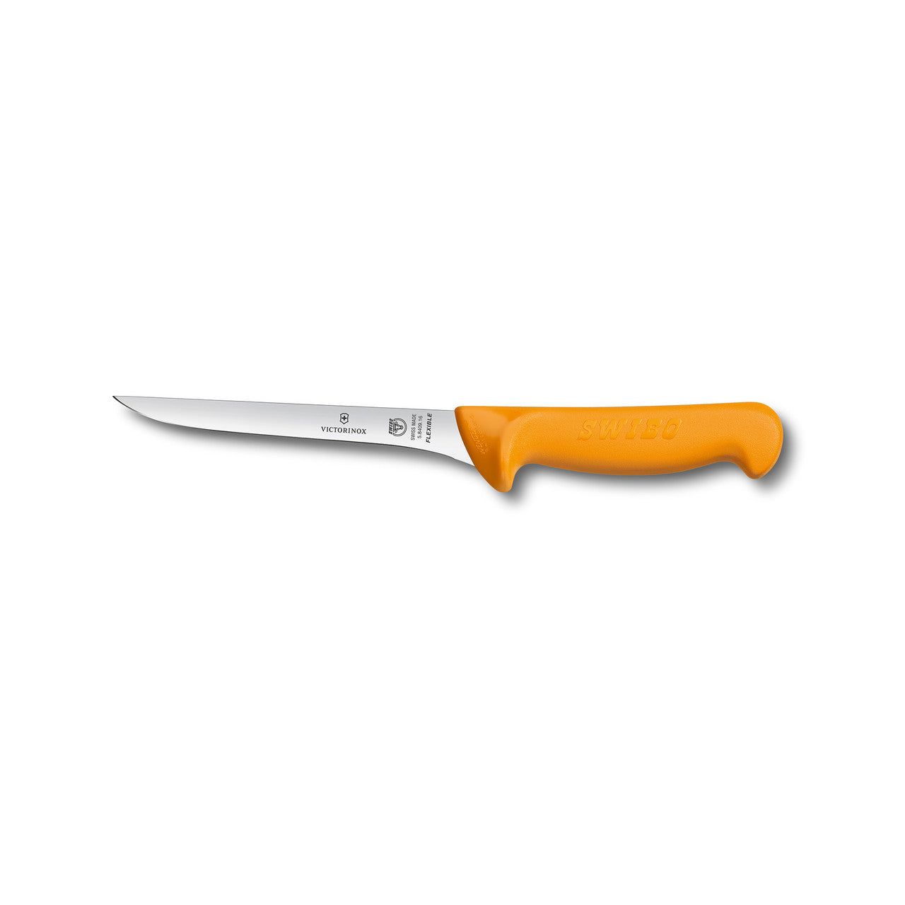 VICTORINOX Swibo Boning Knife, 16cm Straight Flexible Narrow Blade, Curved to Guard - Yellow - Straight Edge