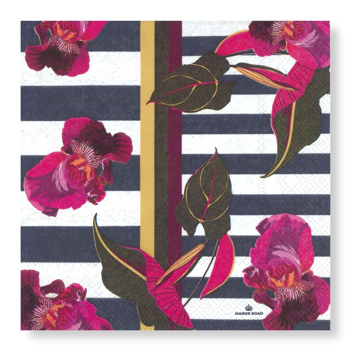 MANOR ROAD Napkins Luncheon - Orchids on Stripes