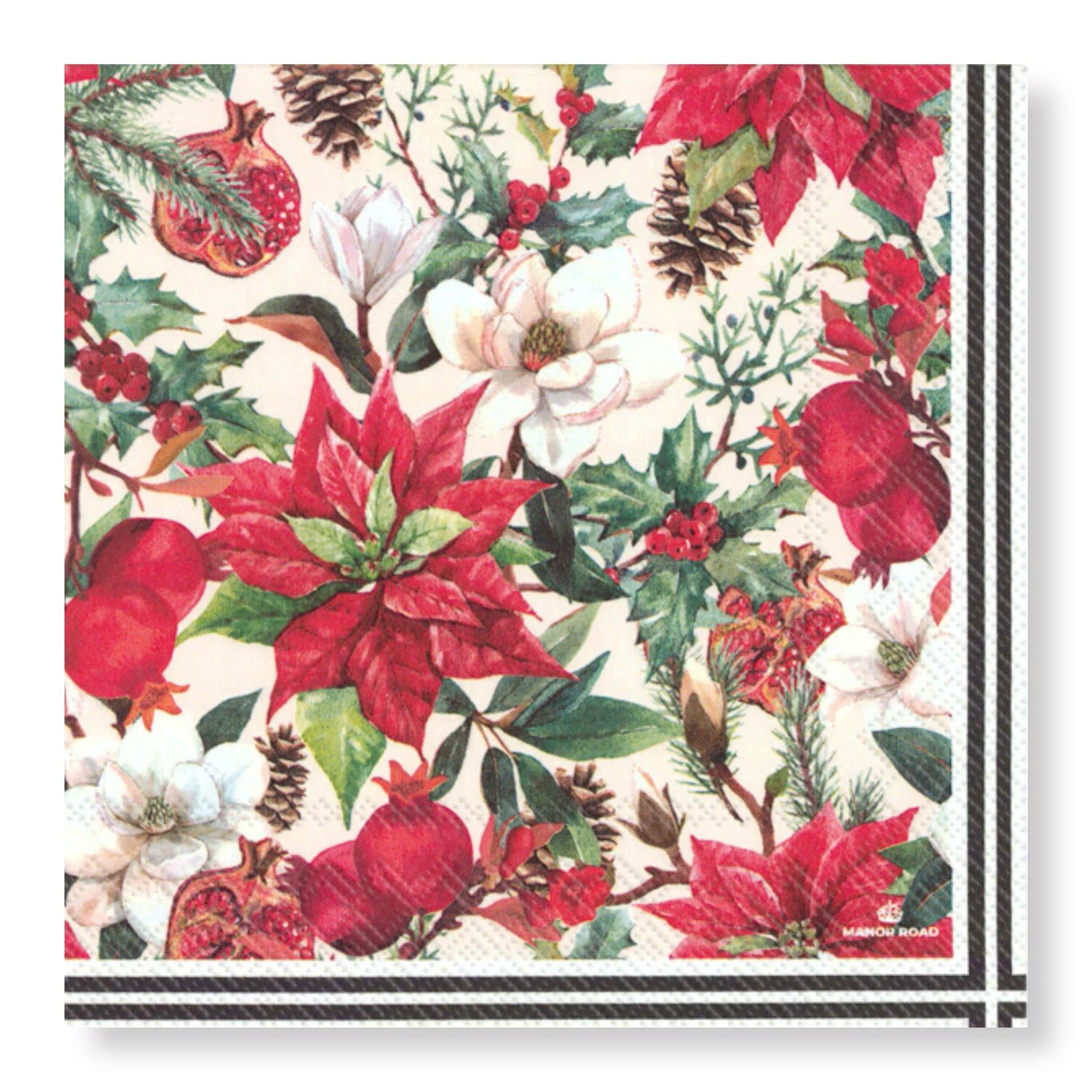 MANOR ROAD Napkins Luncheon - Poinsettia &amp; Pomegranate