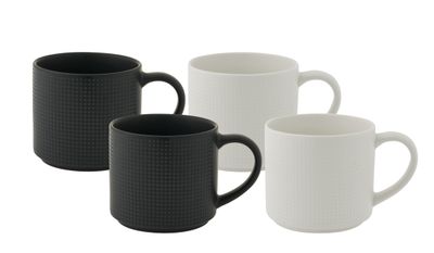 BUNDANOON Mega Straight Mug Set - 500ml - Embossed Black &amp; White