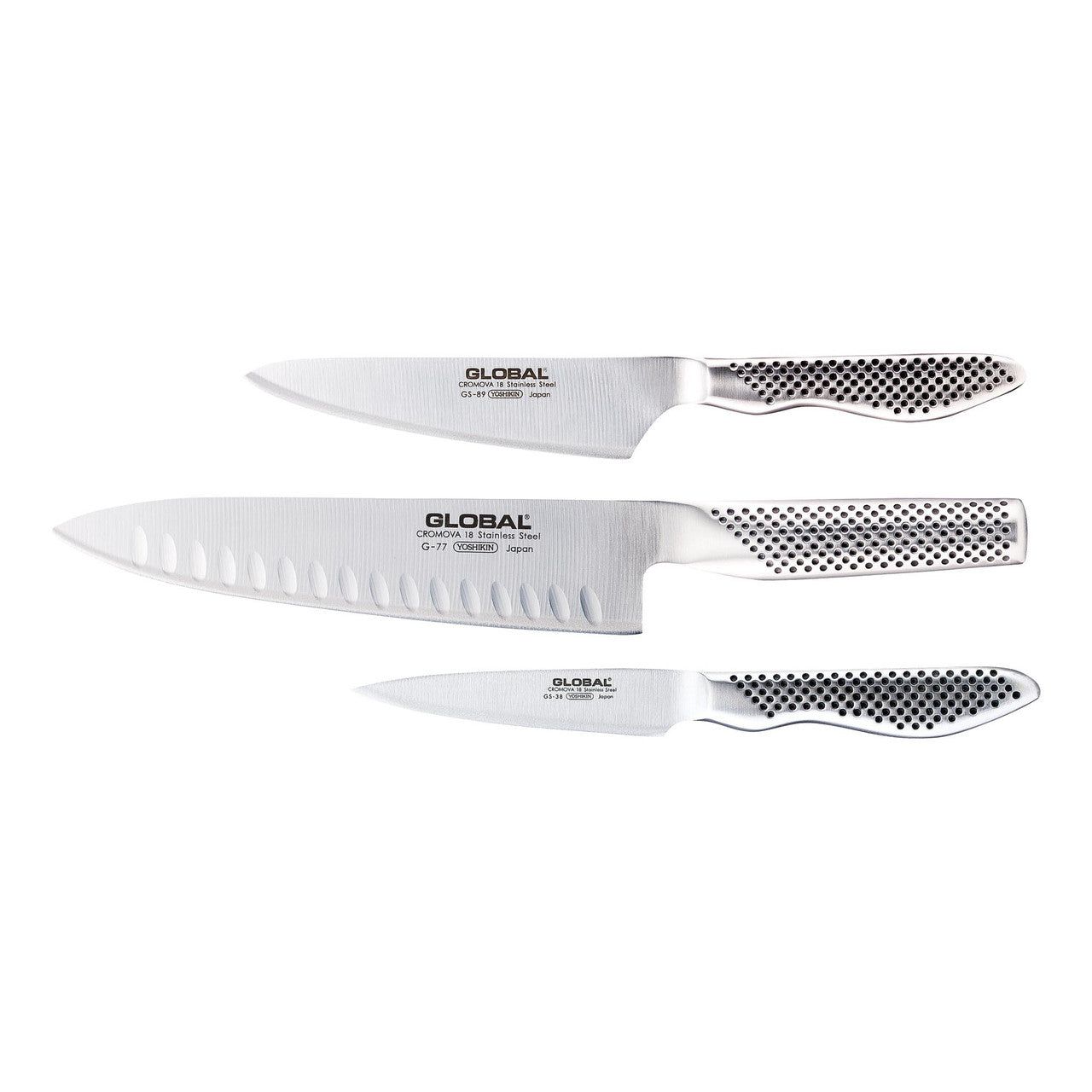 GLOBAL Classic 3 Piece Knife Set with Fluted Cook's Knife G-773889