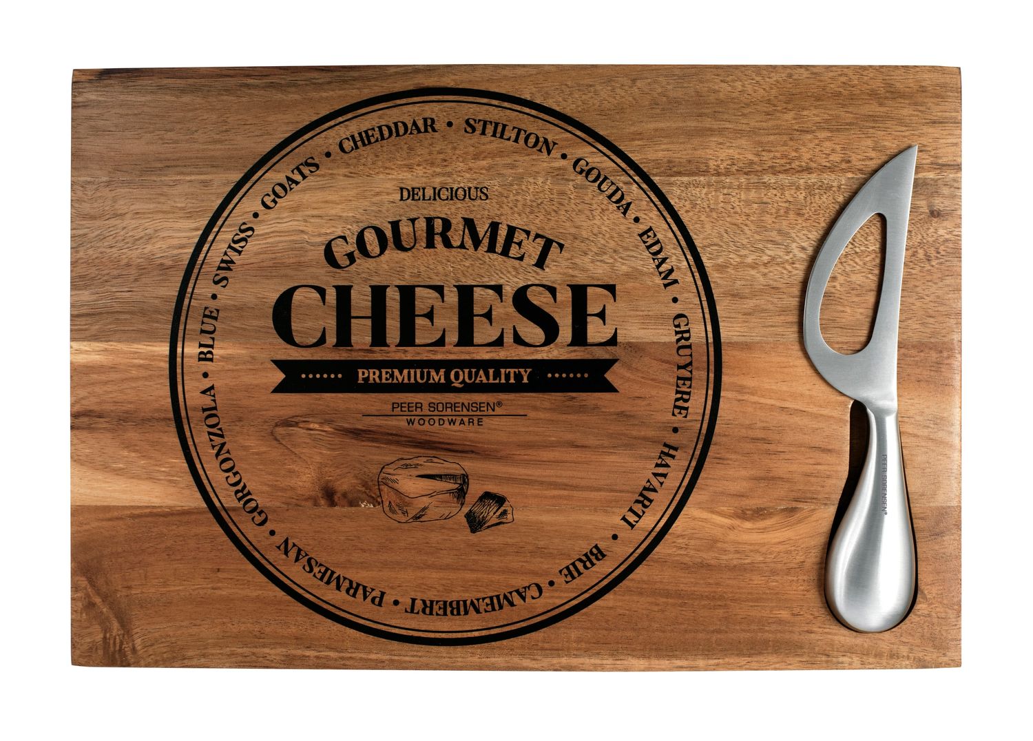 PEER SORENSEN Rectangular Cheese / Serving Board with Knife, 30 x 20 x 2cm