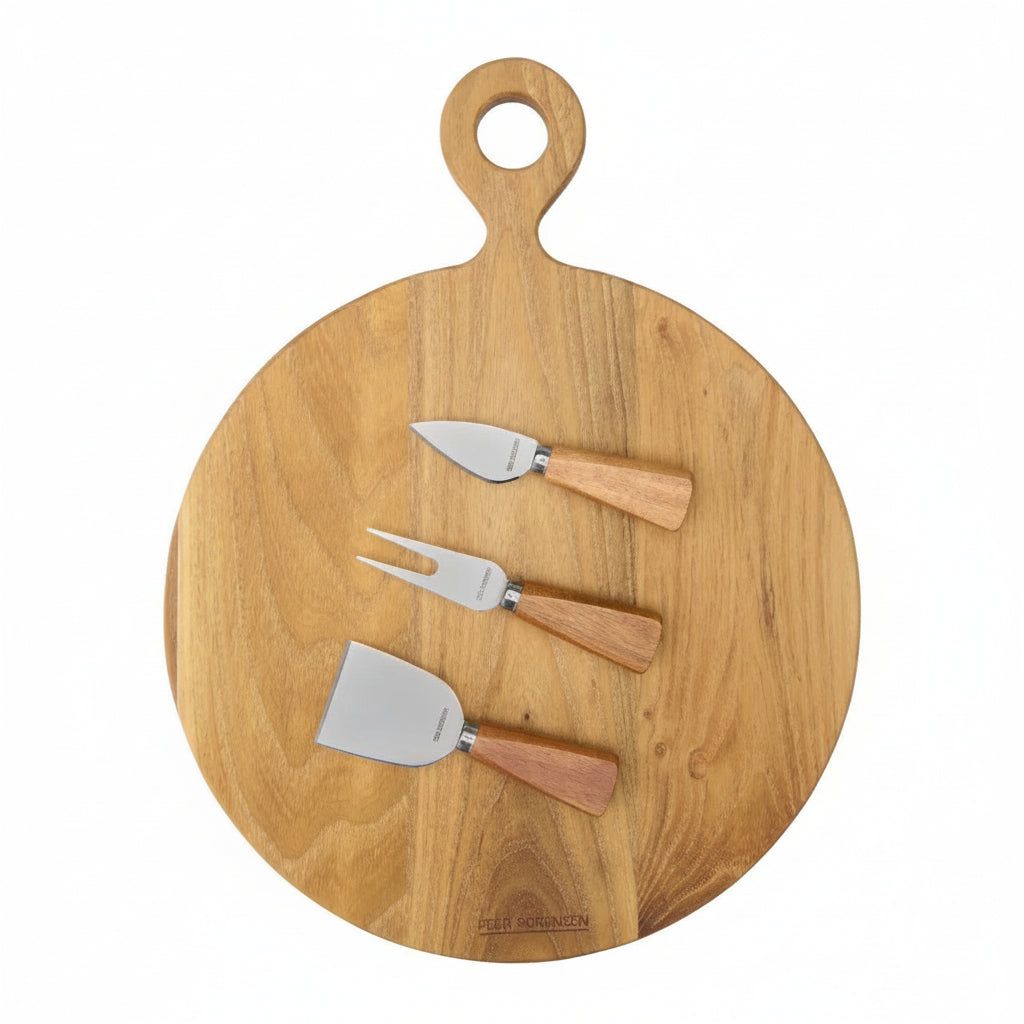 PEER SORENSEN Cheese Knife and Round Board Set, 4 Piece, 41 x 32 x 1.9cm