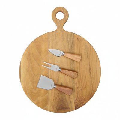 PEER SORENSEN Cheese Knife and Round Board Set, 4 Piece, 41 x 32 x 1.9cm