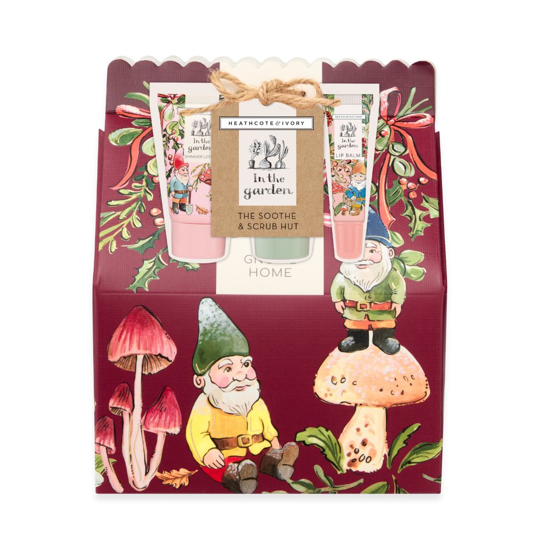 HEATHCOTE &amp; IVORY In The Garden Festive Gnome Home Body &amp; Lip Care Set