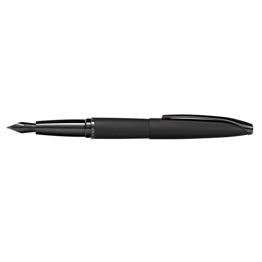 CROSS ATX® Brushed Black with Machine-Turned, Diamond-Pattern Engraving with Polished Black PVD Appointments and Polished Black PVD Coated Stainless Steel Fine Nib Fountain Pen
