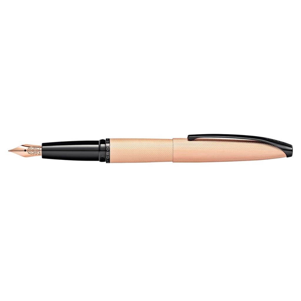 CROSS ATX® Brushed Rose Gold with Machine-Turned, Diamond-Pattern Engraving with Polished Black PVD Appointments and Rose Gold PVD Coated Stainless Steel Fine Nib Fountain Pen
