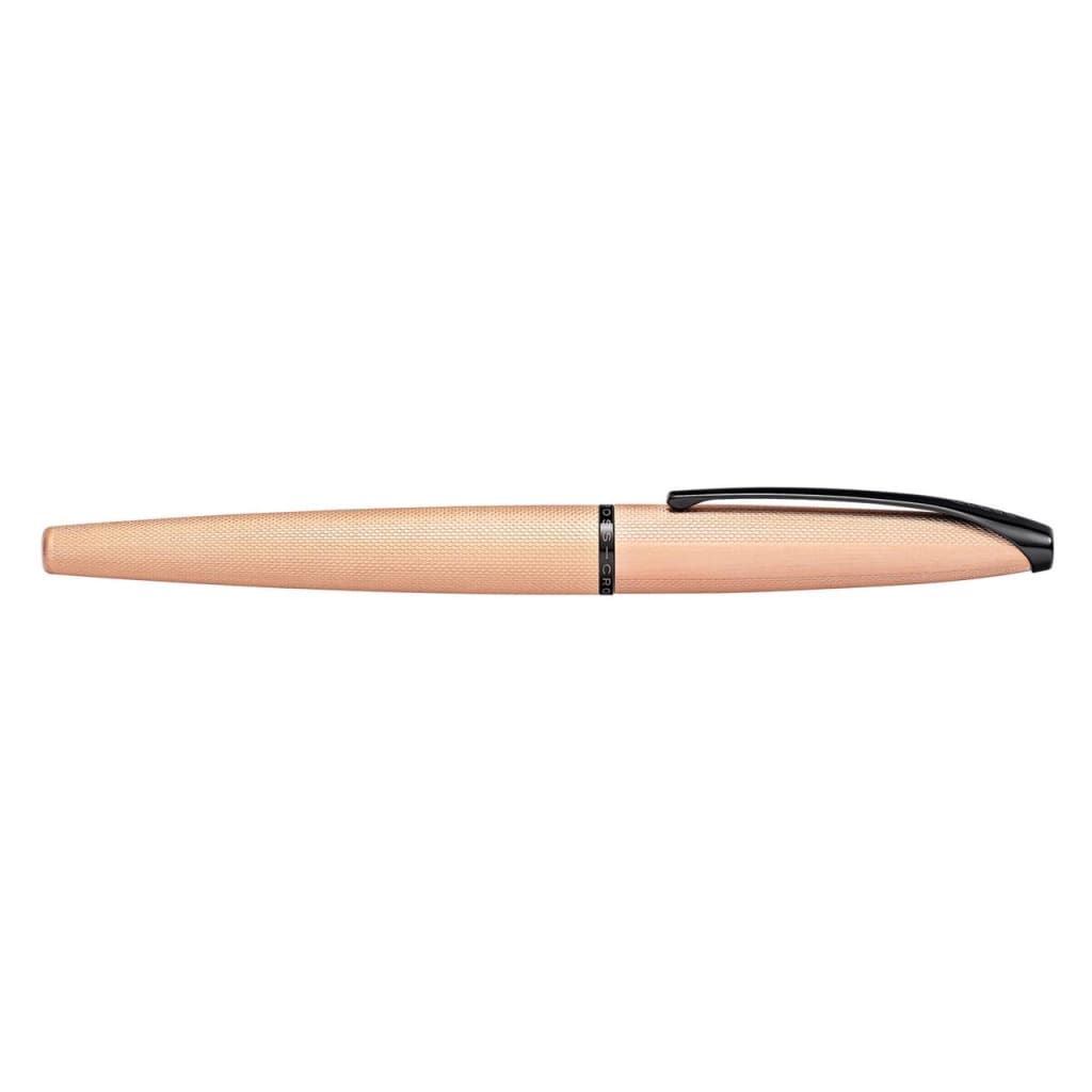 CROSS ATX® Brushed Rose Gold with Machine-Turned, Diamond-Pattern Engraving with Polished Black PVD Appointments and Rose Gold PVD Coated Stainless Steel Medium Nib Fountain Pen