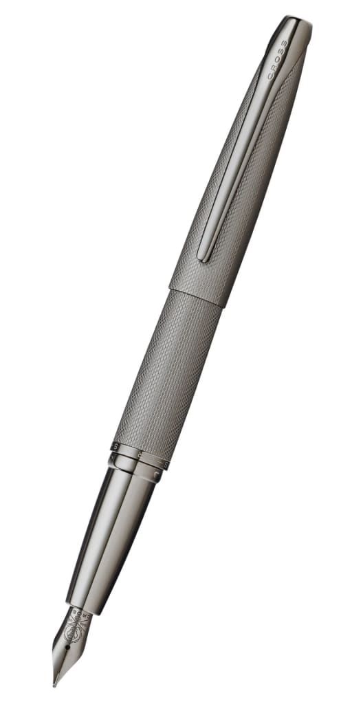 CROSS ATX® Sandblasted Titanium Gray PVD Etched Diamond Pattern with Polished Titanium Gray PVD Appointments and Stainless Steel Fine Nib Fountain Pen