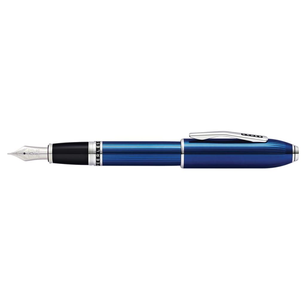 CROSS Peerless™ Translucent Quartz Blue Engraved Lacquer with Platinum-plated Appointments and Rhodium-plated 18KT Solid Gold Fine Nib Fountain Pen