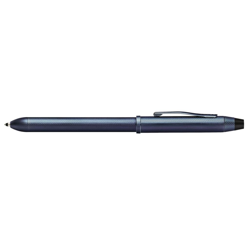 CROSS Tech3+ Multi Function Pen. Dark Blue Chemically Etched Engraved Finish with Dark Blue PVD Appointments, 0.5mm lead and optional stylus.