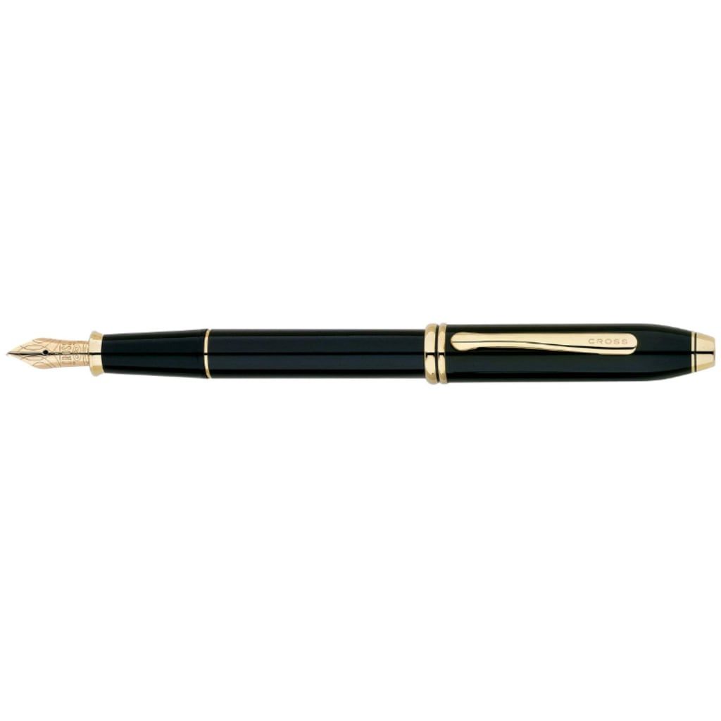 CROSS Townsend® Black Lacquer with 23KT Gold-Plated Appointments and Solid 18KT Gold Fine Nib Fountain Pen