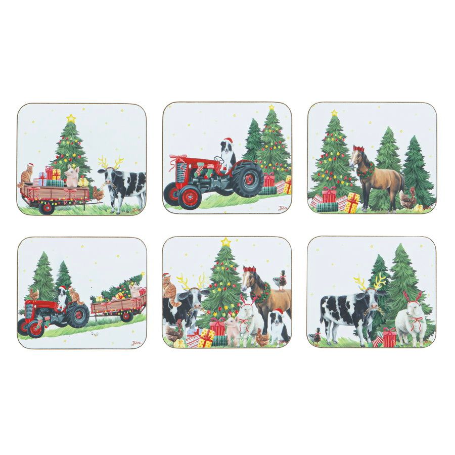 ASHDENE Christmas at the Farm 6pk Coasters