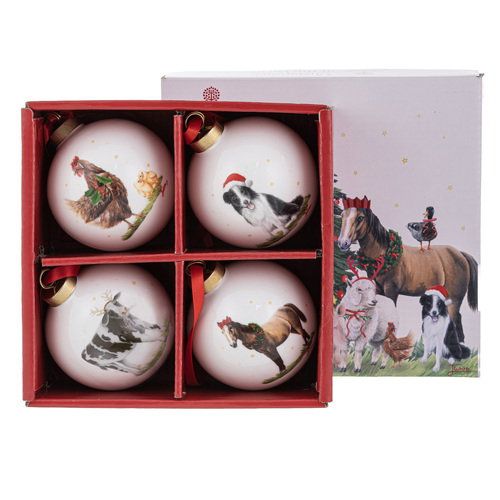 ASHDENE Christmas at the Farm 4pk Baubles - Assorted