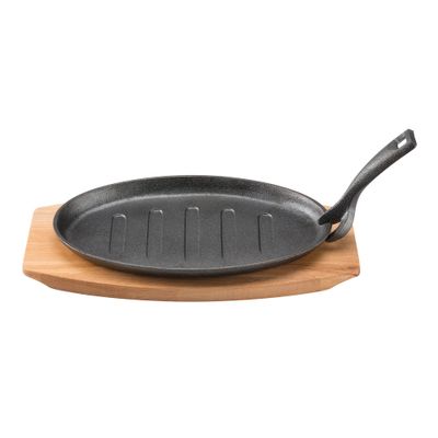 PYROLUX Pyrocast Oval Sizzle Plate with Maple Tray - 27cm x 18cm