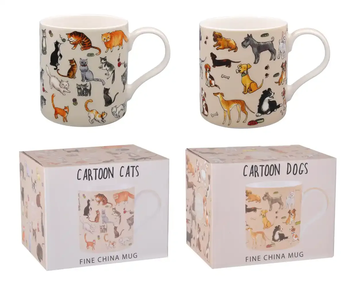 GIBSONS GIFTS Cartoon Cats &amp; Dogs Fine China Mug - Assorted Designs