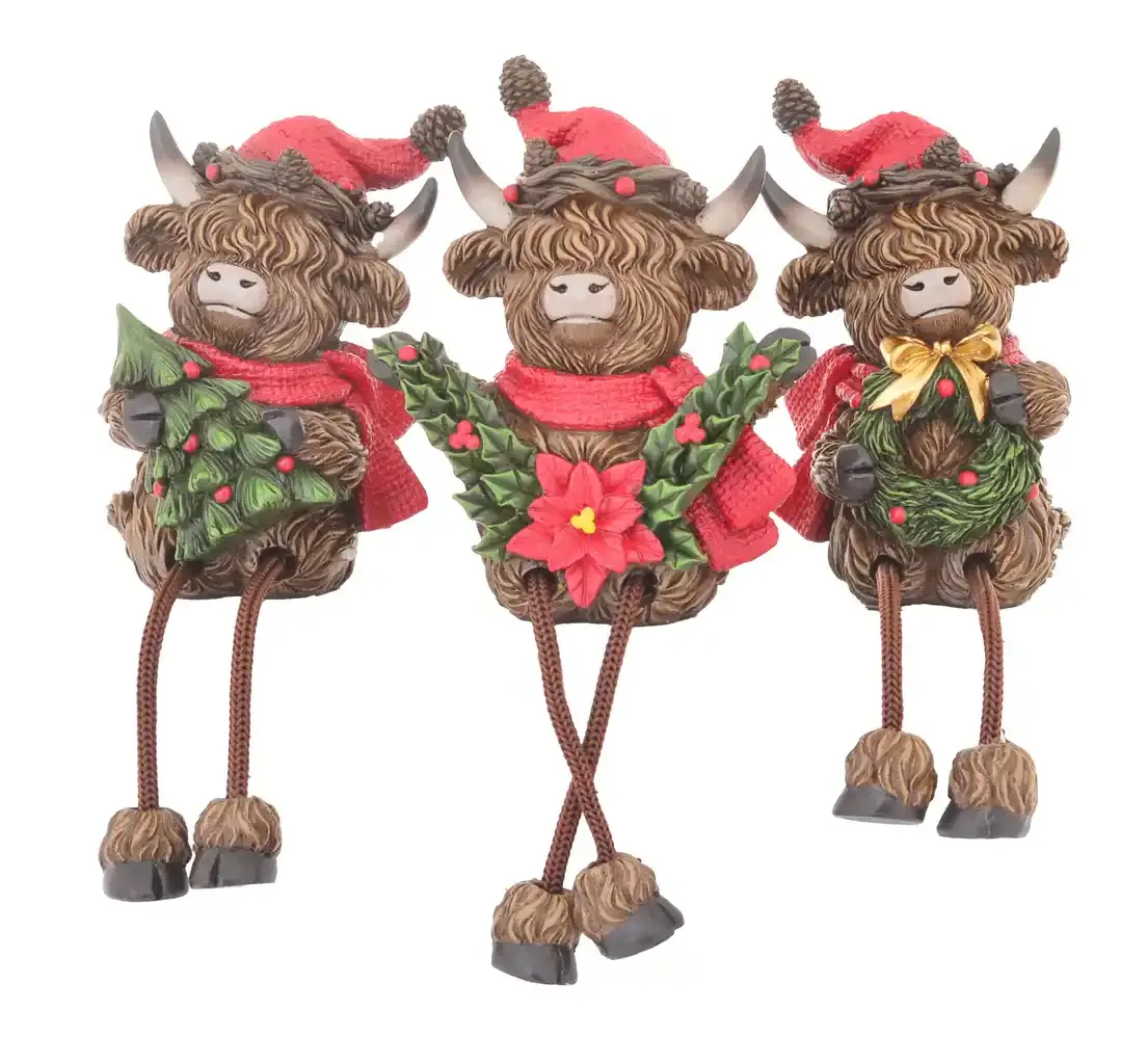GIBSONS GIFTS Christmas Highland Cow Dangly Legs - Assorted Designs