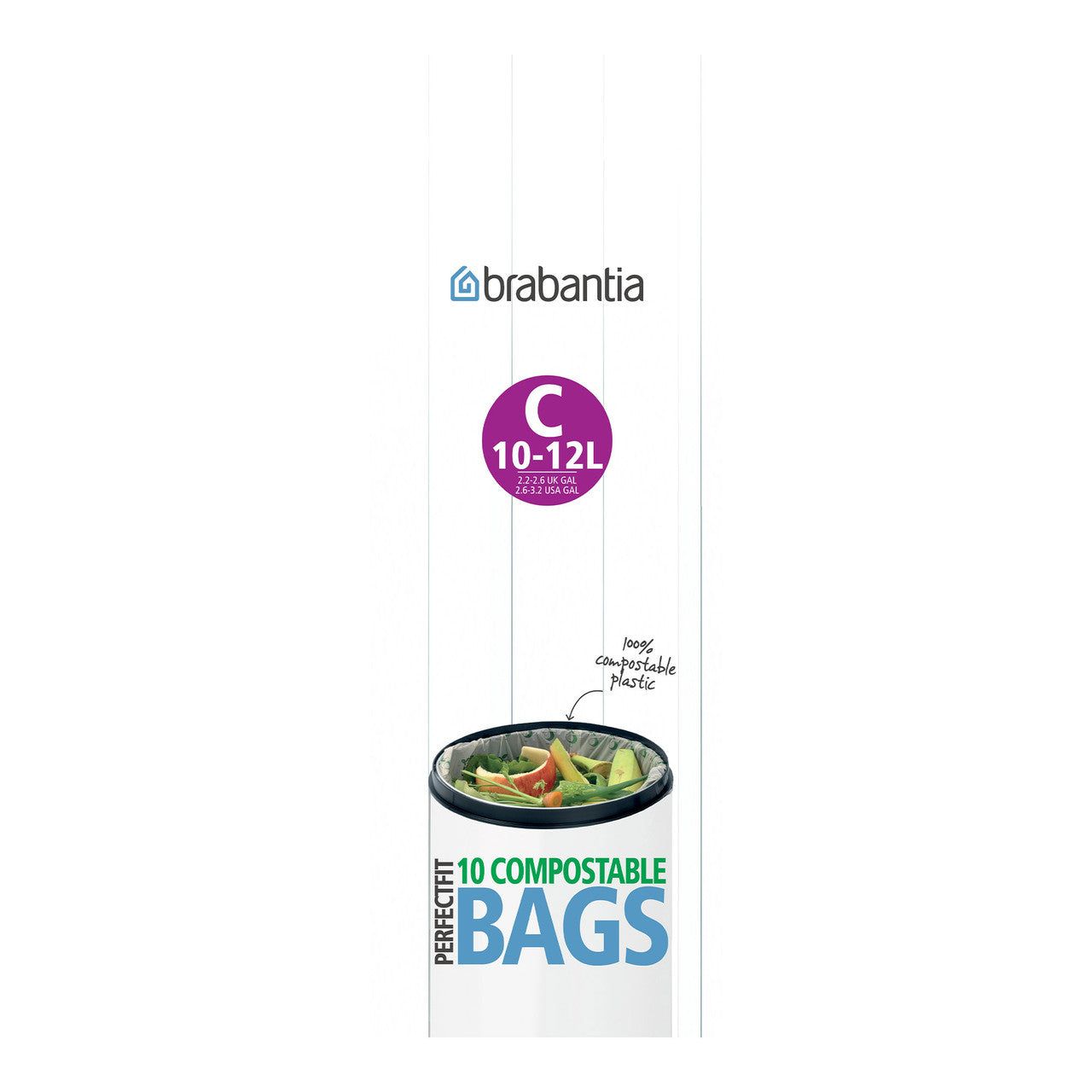 BRABANTIA PerfectFit Bags,Code C,Comp.10-12L,10pcs - Green