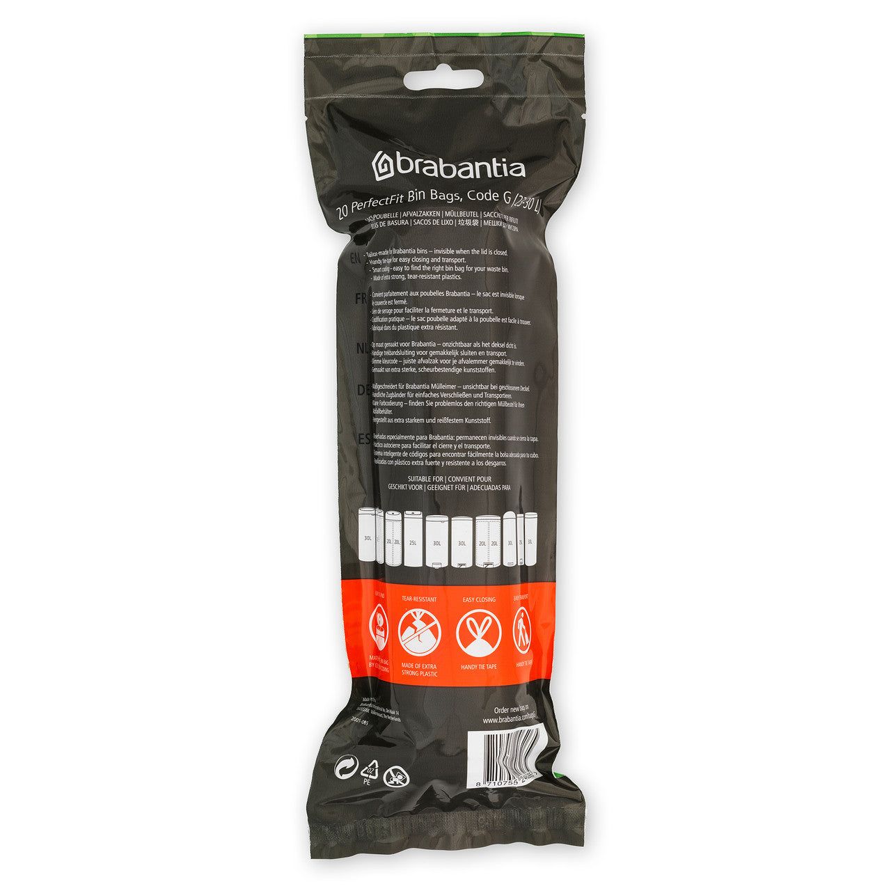 BRABANTIA PerfectFit Bags, Code G, 23-30L, 20 Bags - White