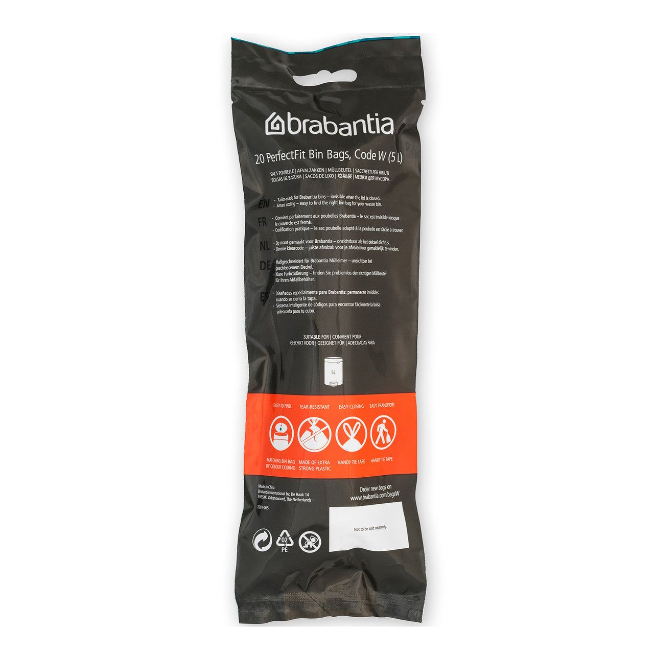 BRABANTIA PerfectFit Bags, Code W, 5L, 20 Bags - White
