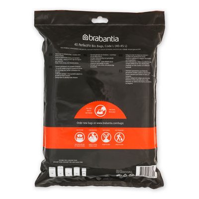 BRABANTIA PerfectFit Bags, Code L, 40-45L, 40 Bags - White
