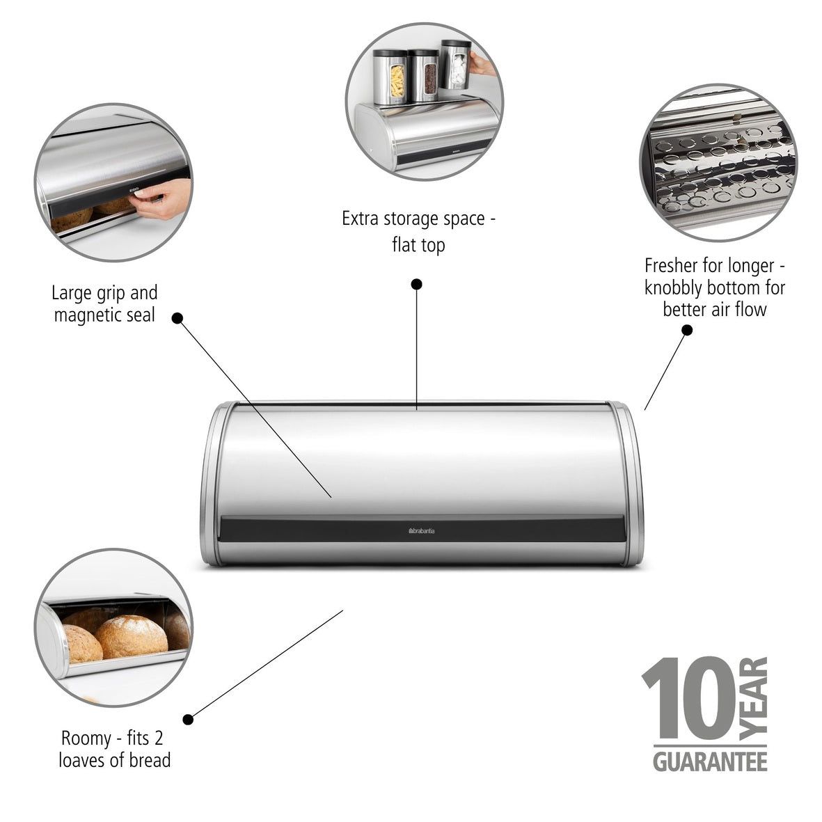 BRABANTIA Roll Top Bread Bin - Matt Steel